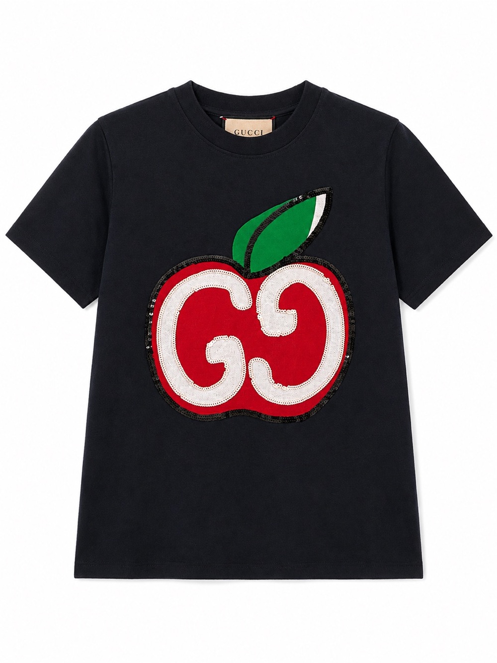 🚩steal Gucci Black Apple Logo Sequin T-Shirt